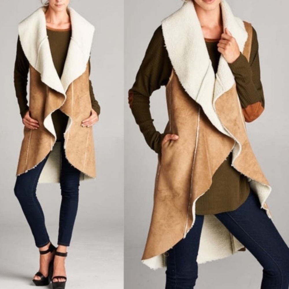 Camel Suede Sherpa Vest